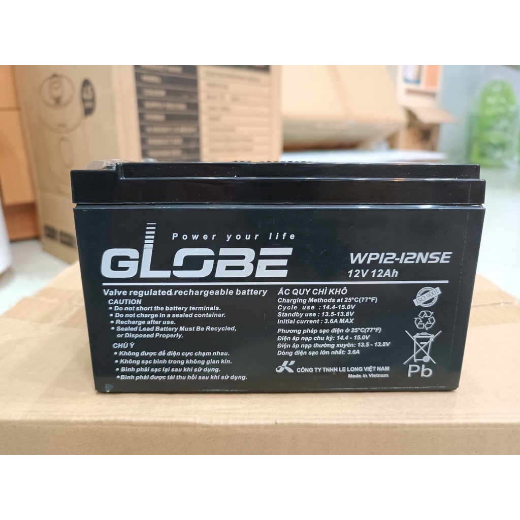 Bình Ắc Quy Xe Đạp Điện GLOBE WP12-12NSE 12V12AH cọc vít, ẮC QUY dùng cho loa kéo, bình phun thuốc, ups, thang máy