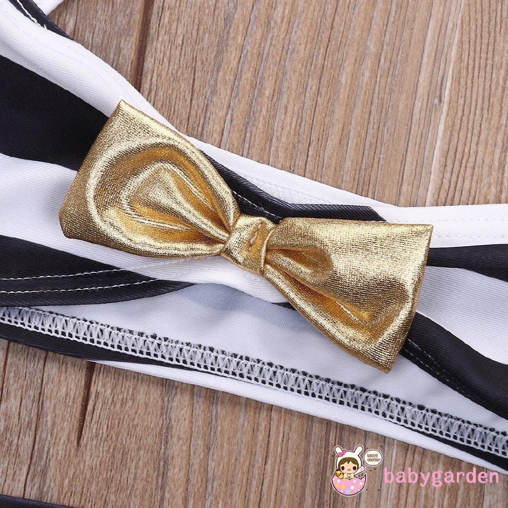 Bộ đồ bơi 2 mảnh họa tiết sọc đính nơ ngang xinh xắn cho bé gái
