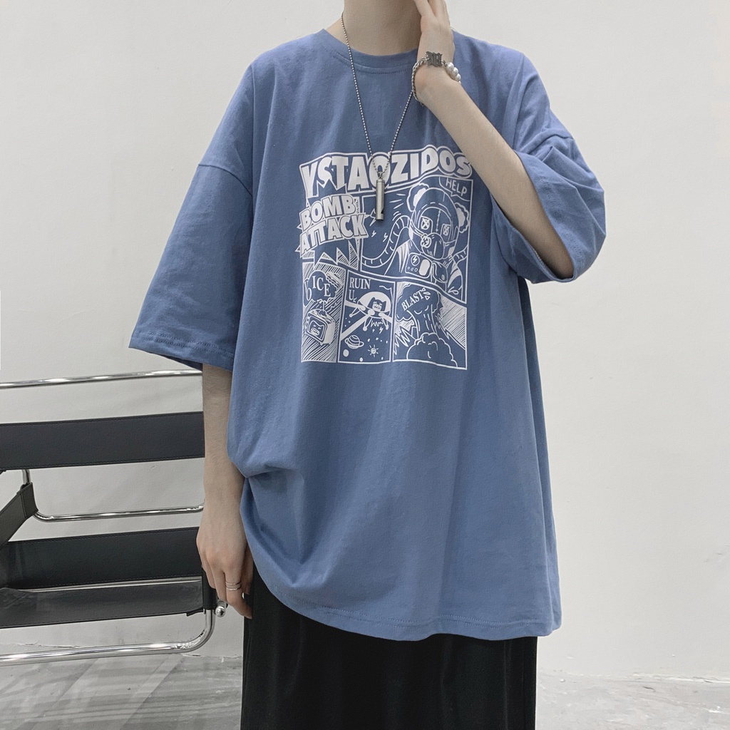 Áo thun tay ngắn in họa tiết hoạt hình phong cách Hàn Quốc cá tính cho nam