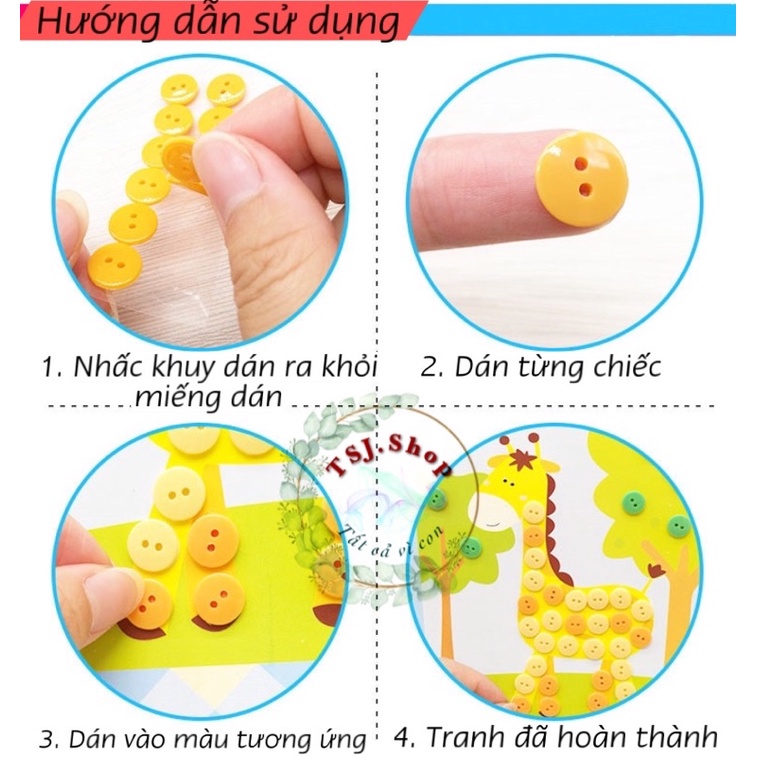 Tranh dán cúc áo , Tranh DIY cho bé mầm non