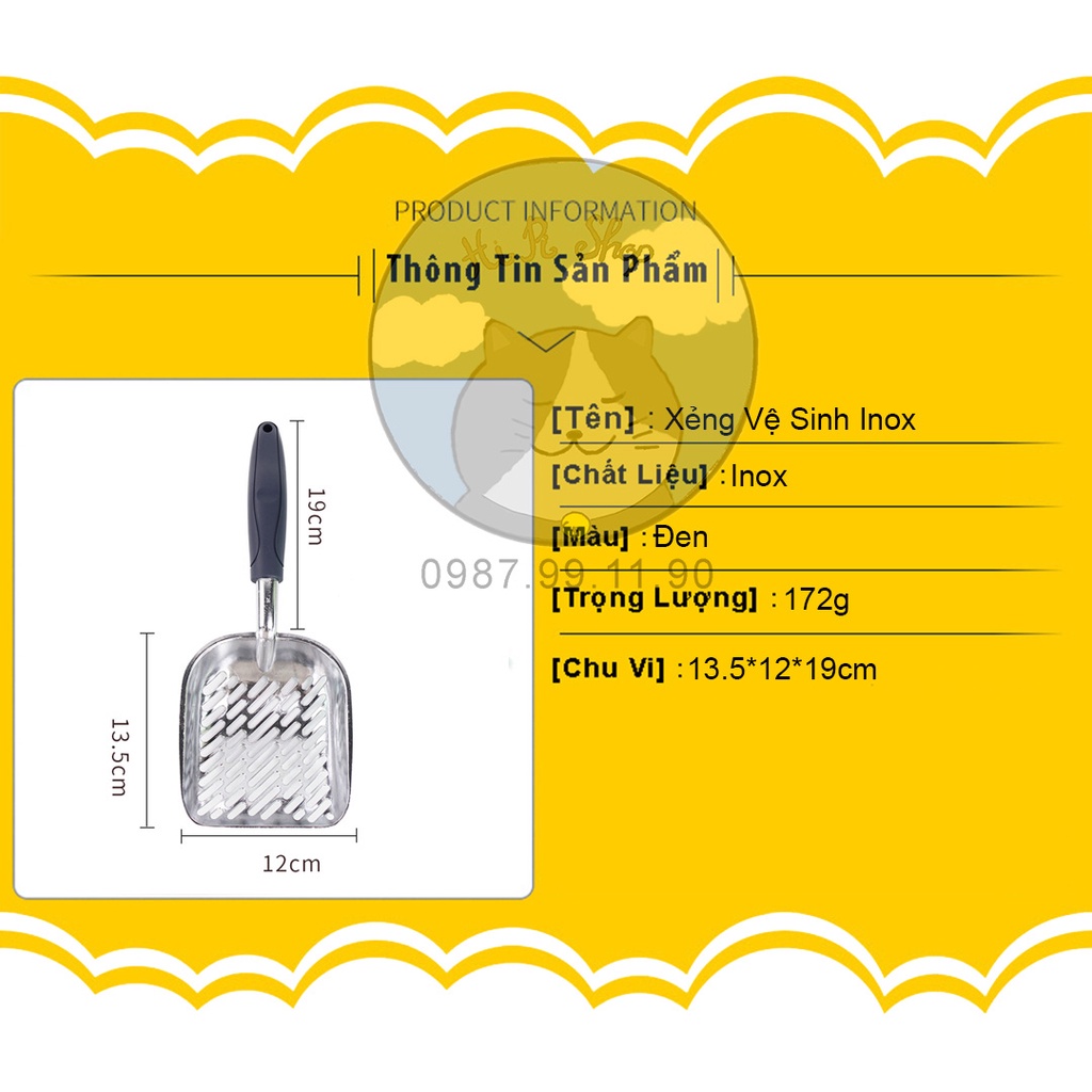 [Xẻng Thần Thánh] Xẻng Hót Phân Cho Chó Mèo Chất Liệu INOX Siêu Bền Siêu To An Toàn  Cho Thú Cưng