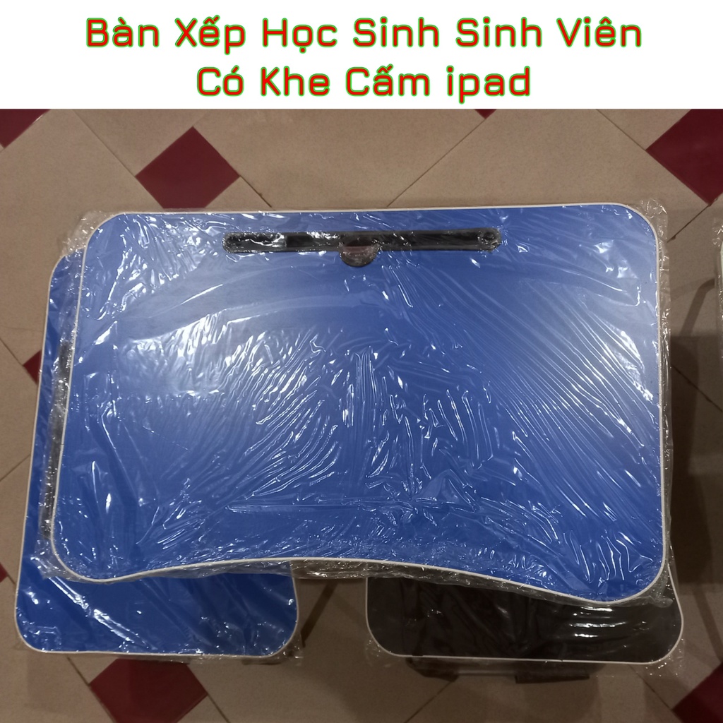 Bàn nhựa xếp học sinh đa năng chân sắt, bàn xếp gấp gọn có khe cấm ipad ( Kích thước 40x60x30cm )