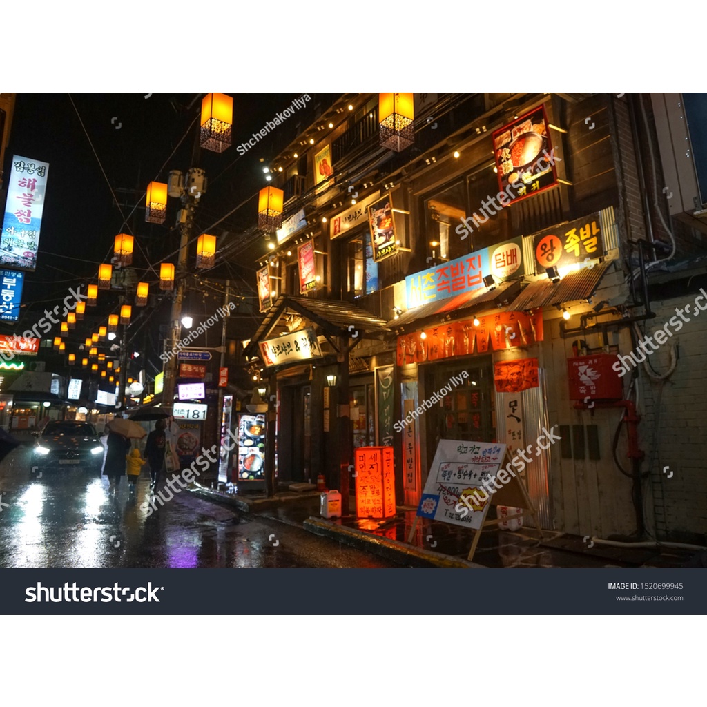 Tranh dán tường Trang Trí Cửa Hàng cao cấp đường phố Hàn Quốc - Korea chống nước, không phai