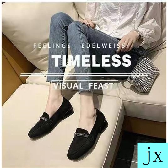 Giày da lộn gót dày mũi vuông thời trang cho nữ