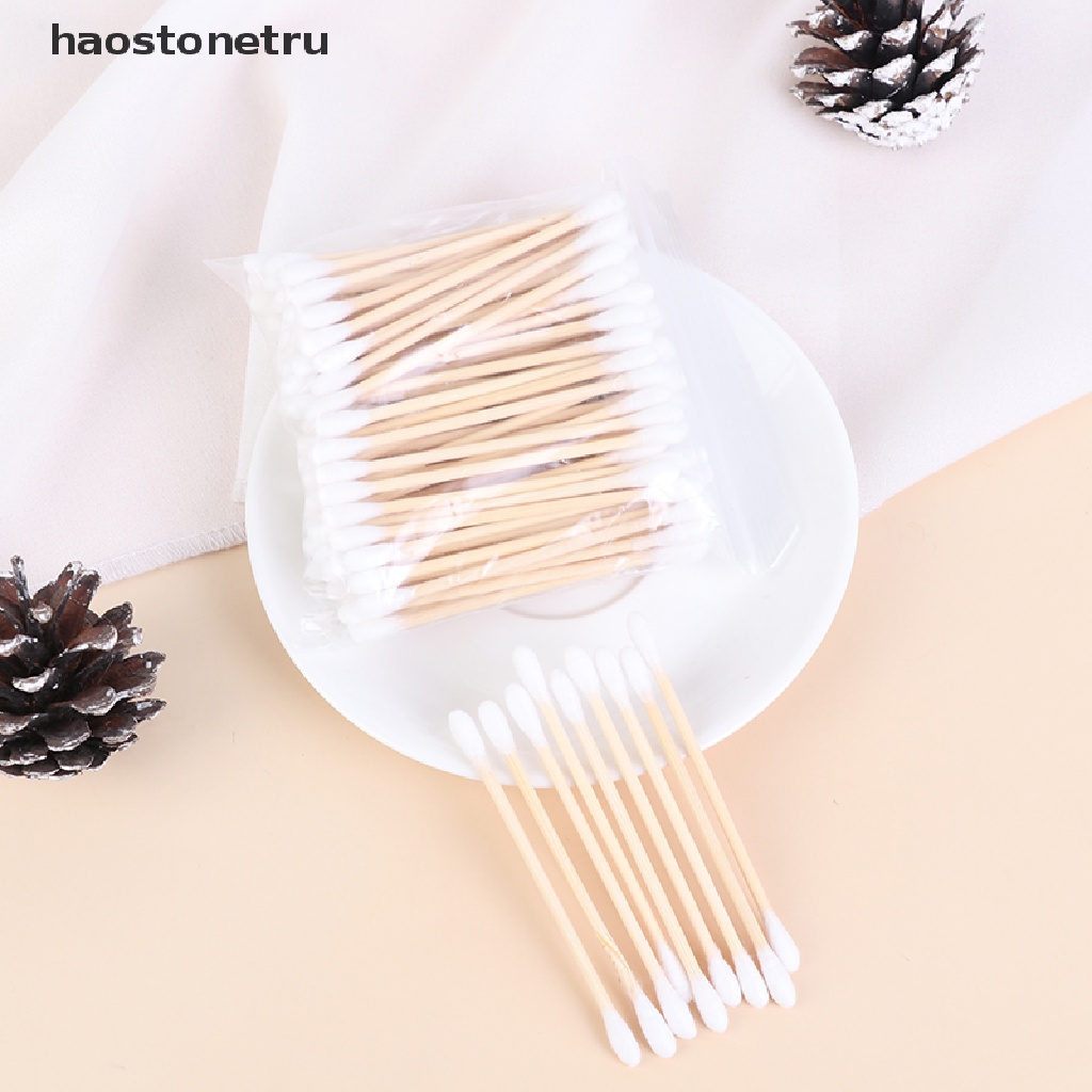 Hộp 100 Tăm Bông Cotton Hai Đầu Dùng Một Lần Trang Điểm Tiện Dụng
