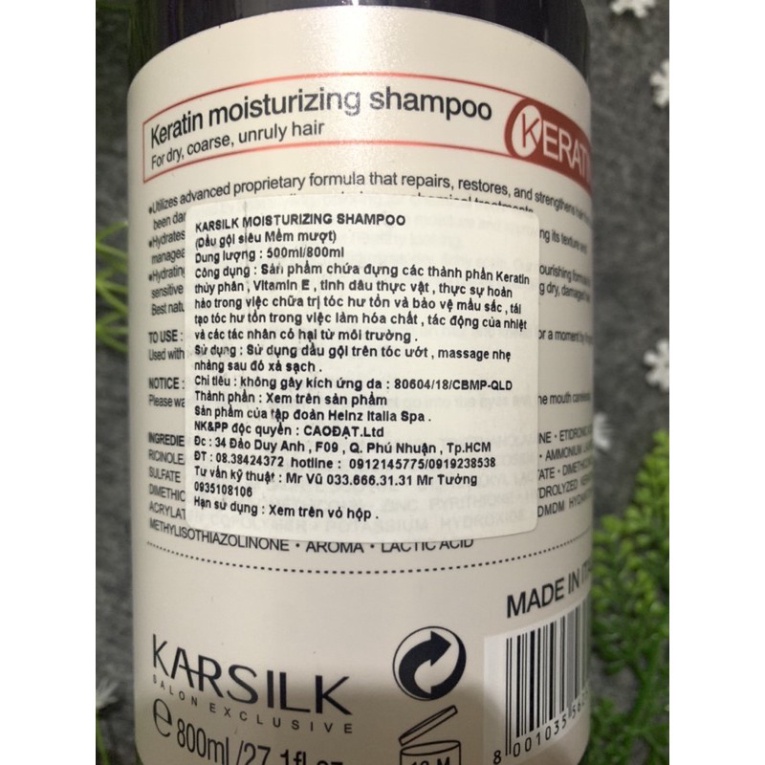 Dầu gội và xã KARSILK 800ml