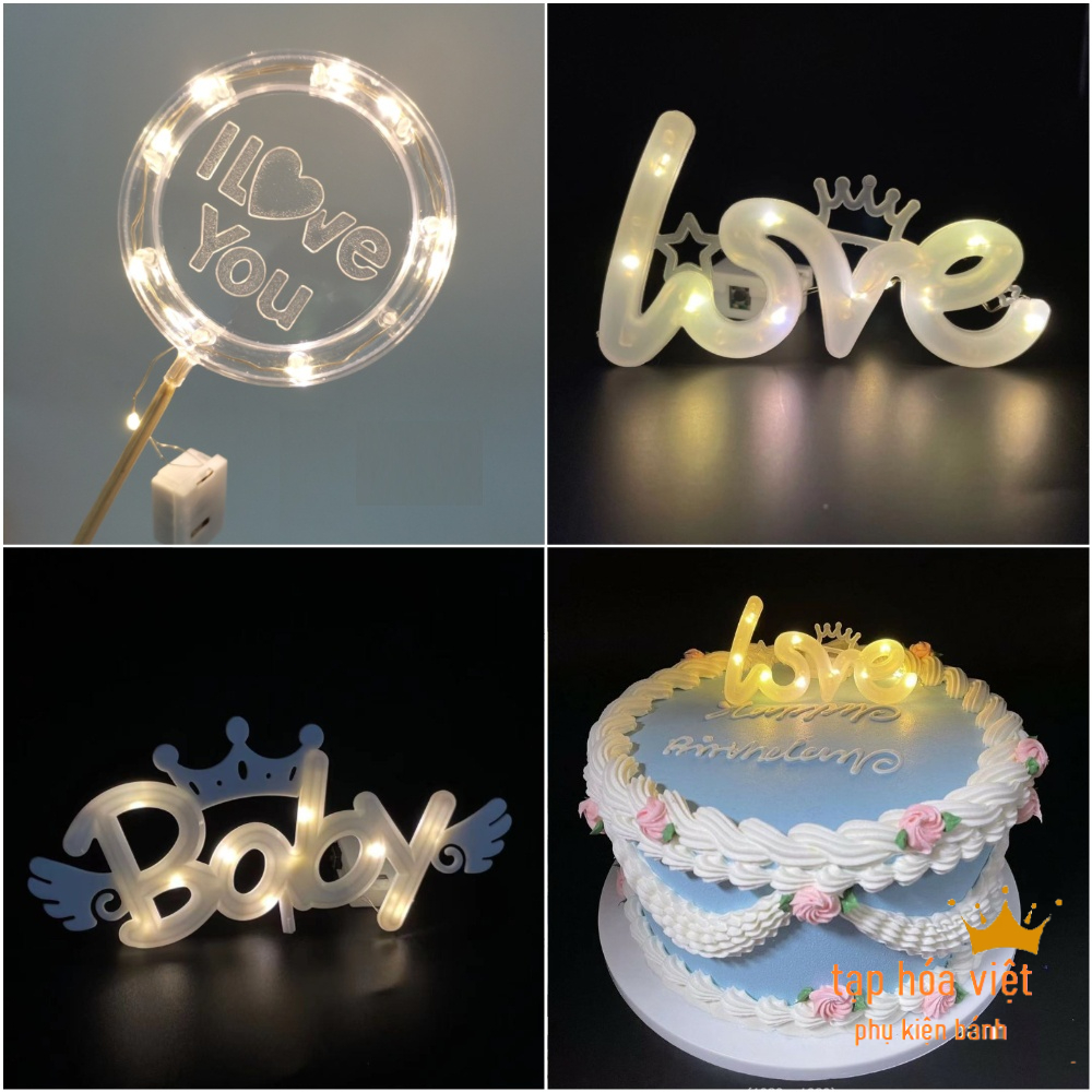 Đèn LED trang trí hoa sáp, đèn LOVE trang trí bánh kem, trang trí Noel, lễ Tết