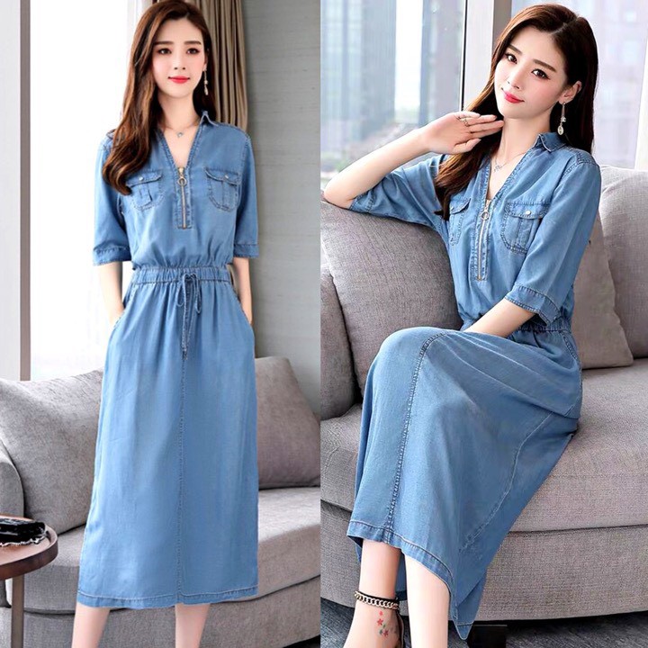 Đầm Jean Đầm Suông Đẹp Rút Eo Trẻ Trung Hàng Nhập ANN1144