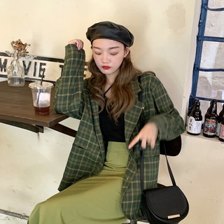 Set áo blazer + chân váy bút xanh lá ulzzang