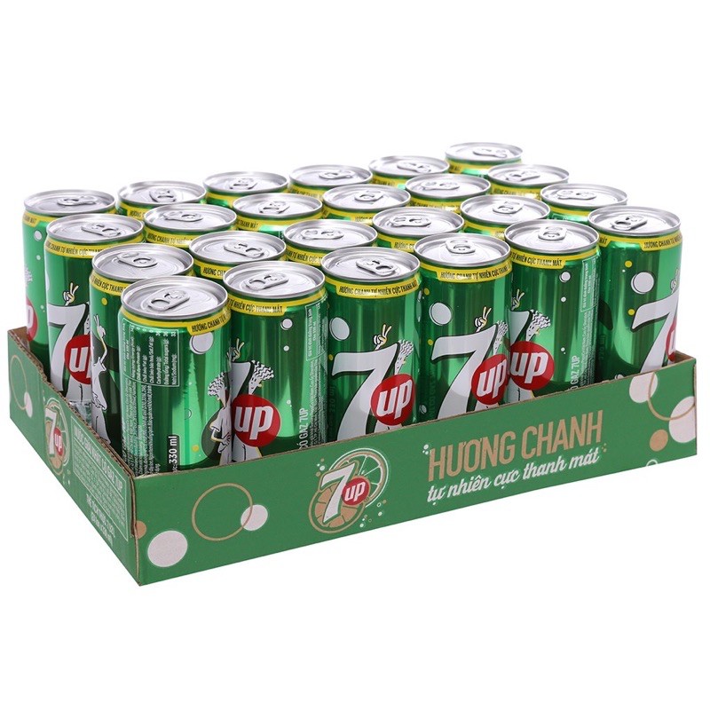 Thùng 24 Lon Nước Ngọt Có Gas 7 Up Hương Chanh 330ml