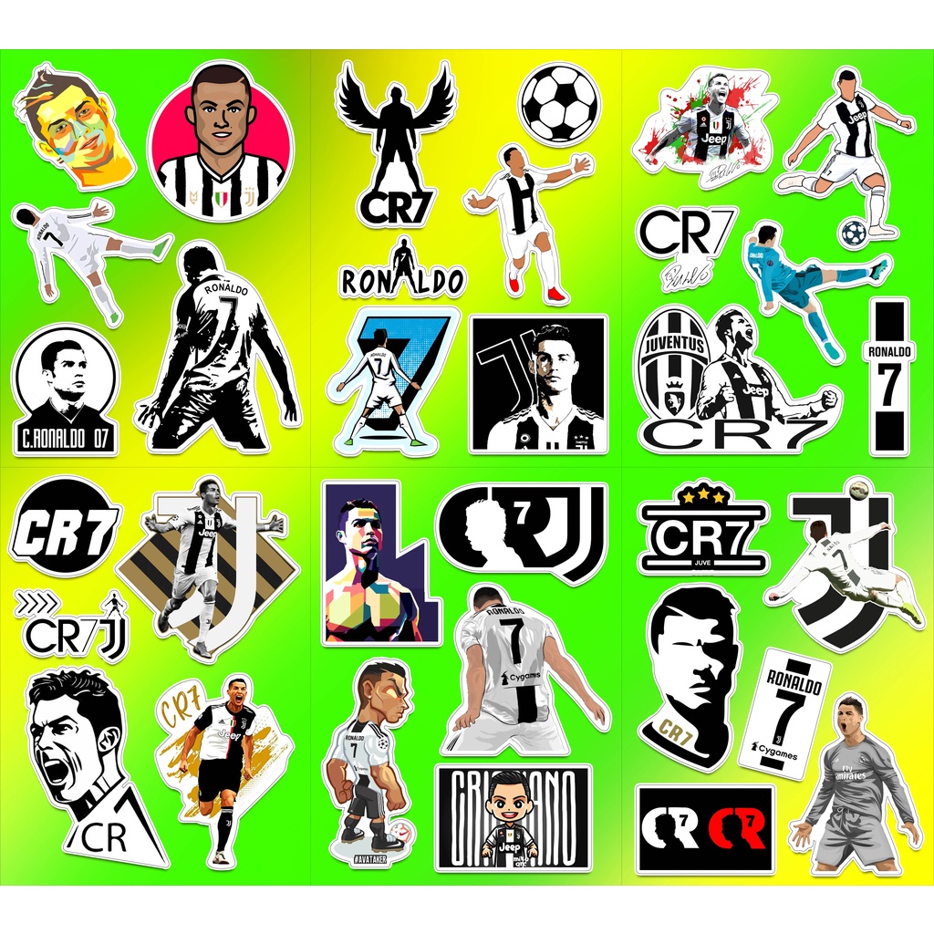 Hình Dán Ronaldo Juventus - Sticker CR7 Chất Liệu Decal PVC 5 Lớp Chống Nước Dán Mũ Bảo Hiểm Cắt Sẵn Từng