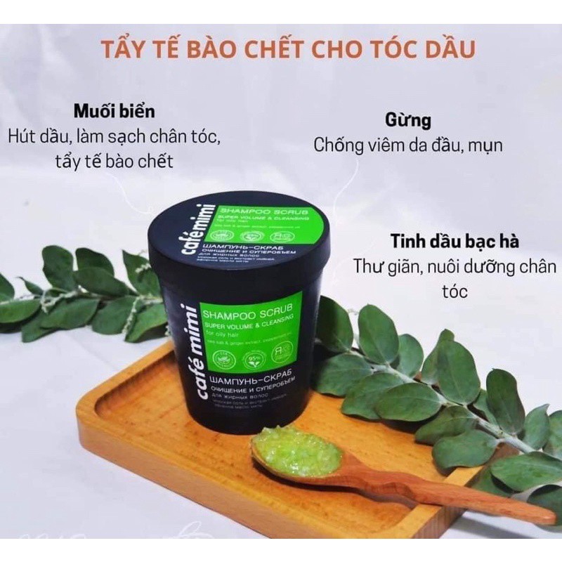 Tẩy da chết da đầu Cafe Mimi Super Volume Shampoo Scrub làm sạch sâu ngừa bết tóc, sạch gàu