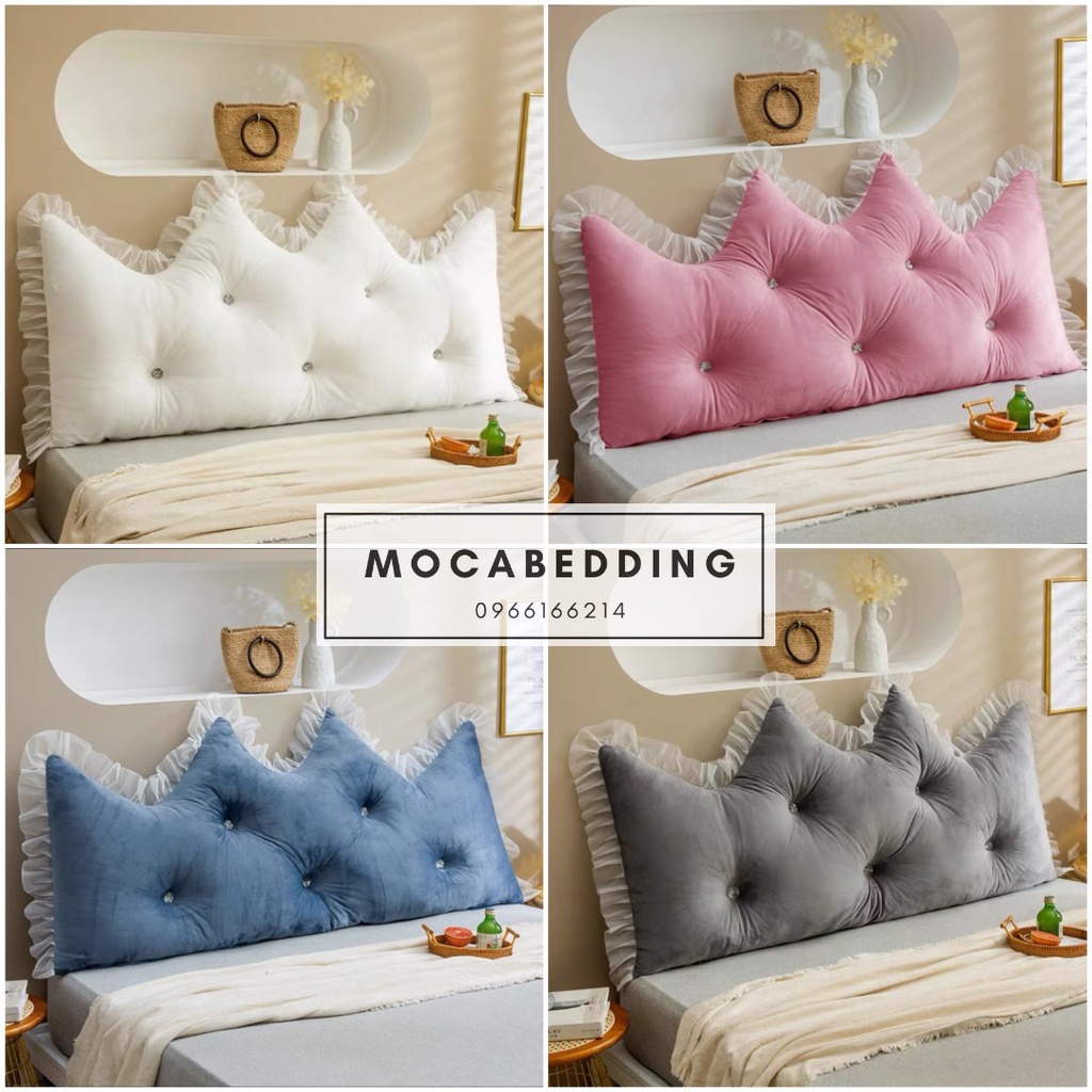 (6 màu) Gối Tựa Đầu Giường Nỉ Nhung Đính Khuy Viền Ren Cao Cấp 1m5 / 1m8 chuẩn 3 lớp - Moca Bedding