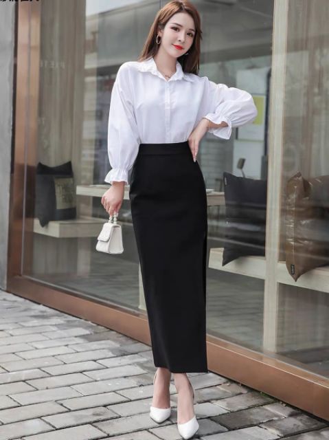 Chân váy body dài xẻ hông