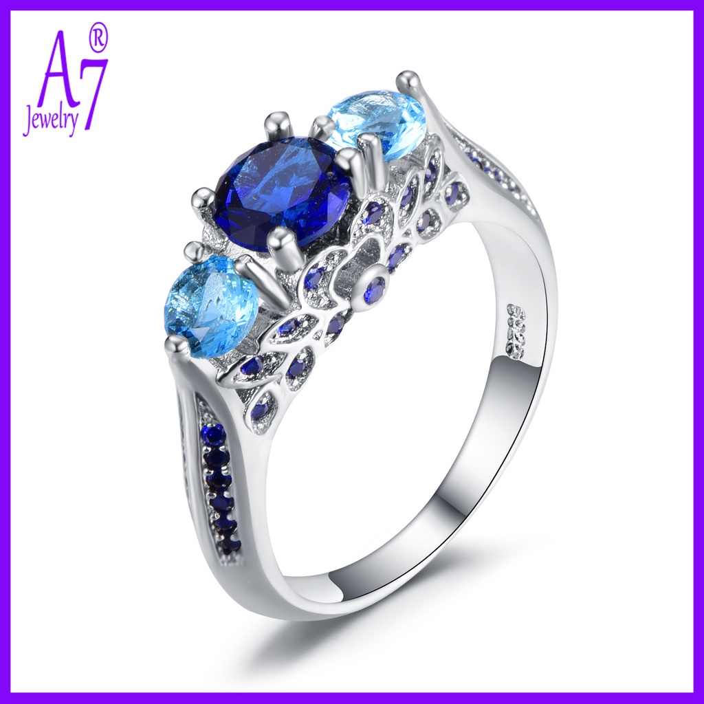 Nhẫn đính đá pha lê xanh dương sáng tạo thời trang