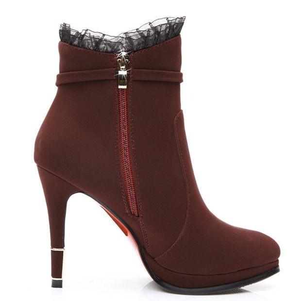 ✥Temperament short boots women s 2018 autumn and winter new fashion ultra-high-heeled stiletto suede plus velvet sexy pointed trendy <