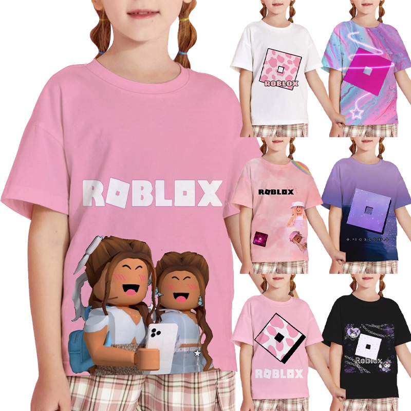 Áo Thun Tay Ngắn In Họa Tiết Roblox Dễ Thương Cho Bé Gái Từ 3-14 Tuổi