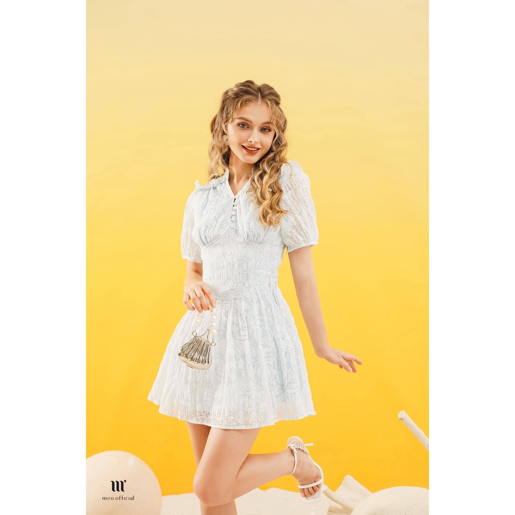 Váy liền nữ Méo shop kiểu Hàn ngắn tay cổ hoạ tiết hoa dáng xòe Ugla