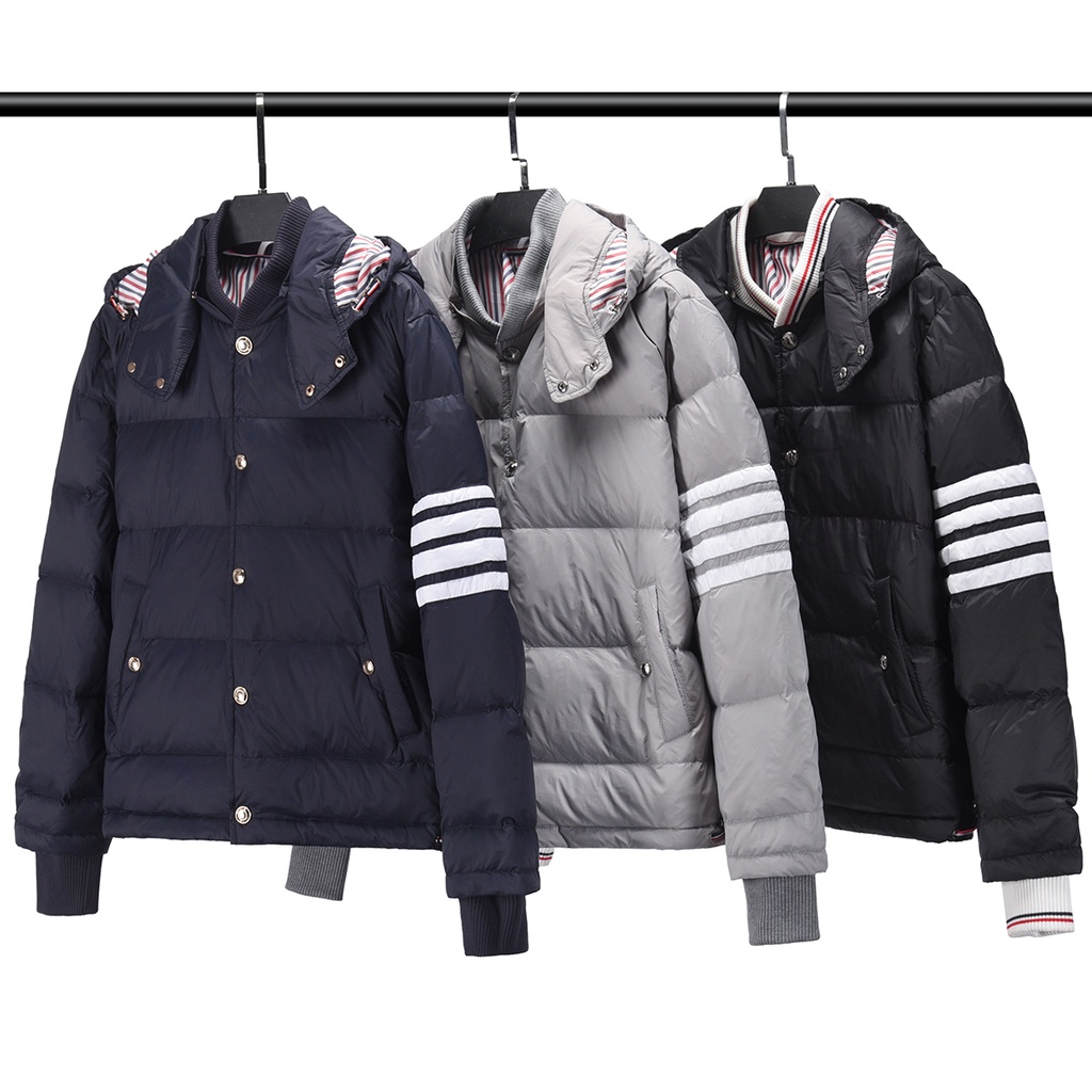 Áo khoác lông vũ nam cao cấp có nón Thom Brow.ne 4-Bar 8892 Áo phao nam thiết kế tay áo kẻ sọc cực sang trọng