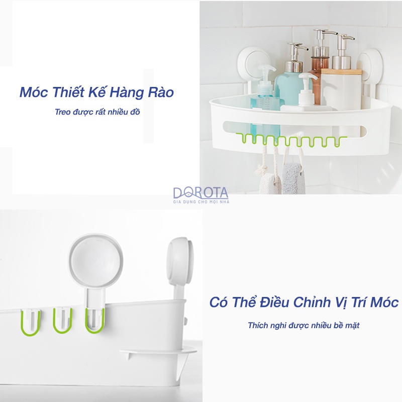 Kệ góc dán tường cao cấp DOROTA công nghệ hút chân không dễ di chuyển tháo rời vệ sinh đựng đồ nhà tắm decor AW557