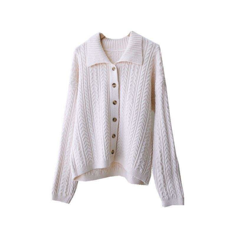 Áo Sweater Dài Tay Phong Cách Hàn Quốc 208526 Áo Khoác Dệt Kim Dáng Rộng Cổ Bẻ Phong Cách Retro