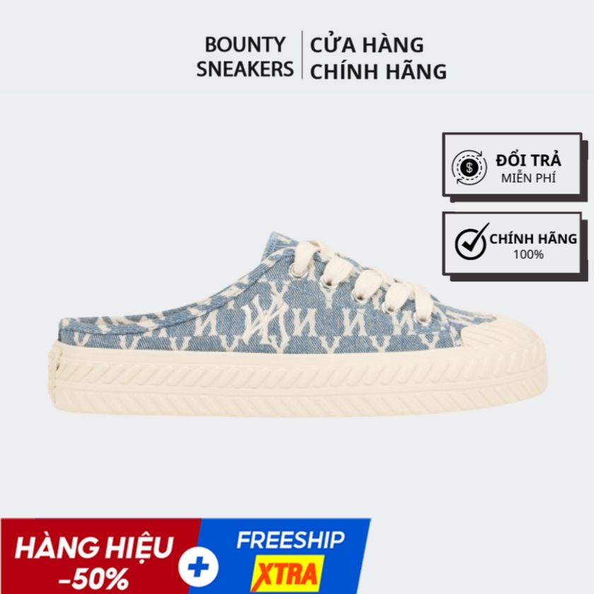 Giày MLB PlayBall Mule Mono Denim ''Blue'' Sneaker Thời Trang Nam Nữ 32SHSD111-50U - Hàng Chính Hãng - Bounty Sneakers