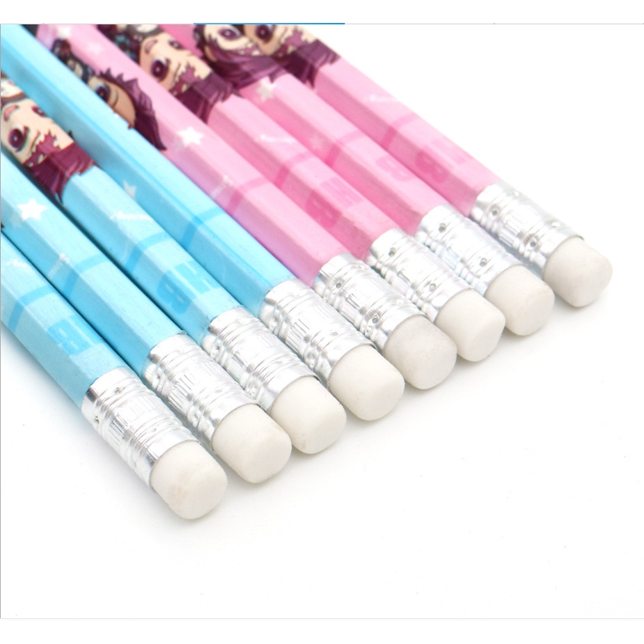 Hộp 12 Cây Bút Chì Gỗ Hình Demon Slayer Kimetsu No Yaiba HB Đi Học Kèm Cục Tẩy Cho Bé