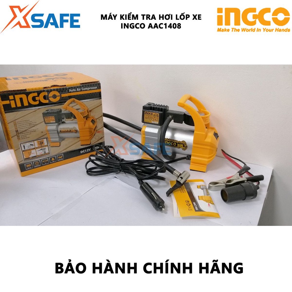 Máy bơm hơi lốp xe ôtô INGCO AAC1408 công suất nguồn DC 12V, áp suất tối đa 140psi kèm đèn led, dây nguồn 3m, 4 vòi phun