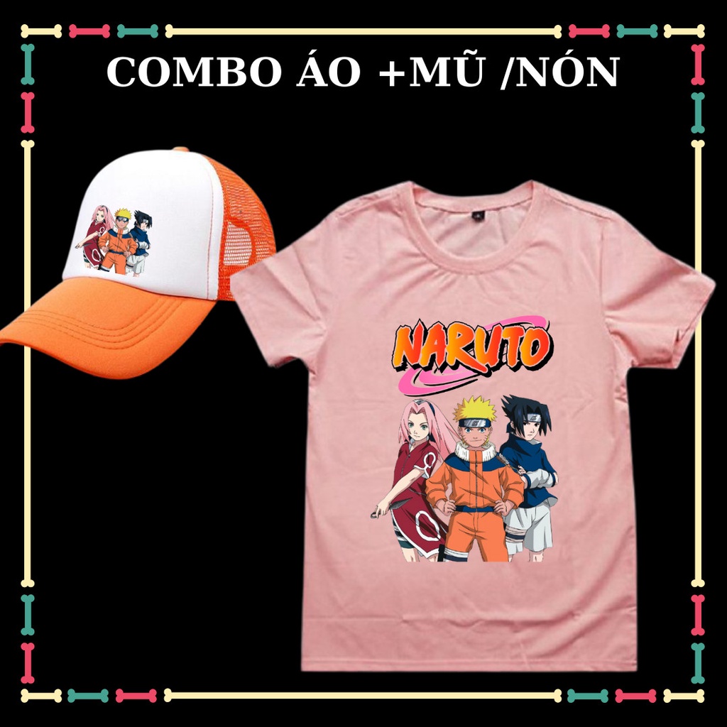 Combo Mũ/nón - Áo thun Naruto trẻ em tay ngắn đủ size áo