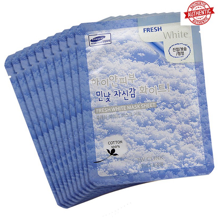 [Mã giảm giá] Bộ 10 gói mặt nạ tuyết dưỡng trắng da 3W Clinic Fresh White Mask Sheet 23ml X 10