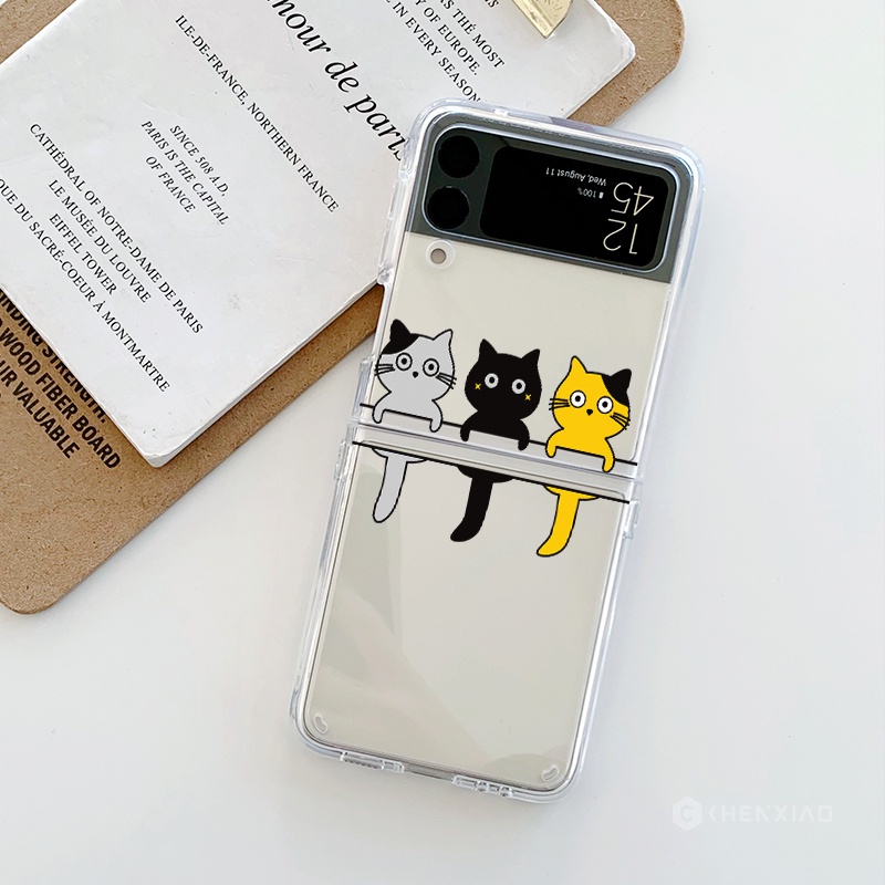 Hoạt Hình Ốp Điện Thoại pc Cứng Trong Suốt Chống Sốc Hình Mèo Dễ Thương Cho samsung galaxy z flip 3 4 5g