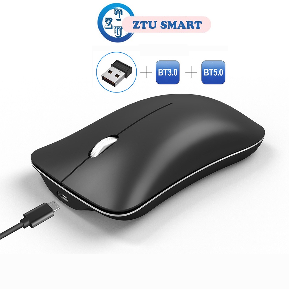 Chuột không dây ZTU Smart PM9 bluetooth +wireless sạc pin chống ồn, pin sạc điều chỉnh DPI