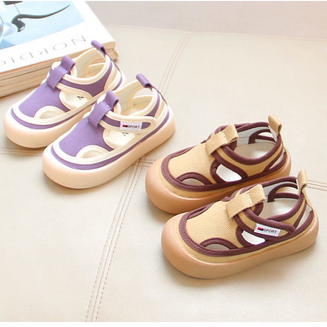 Mùa xuân mùa hè rỗng giày vải trẻ em bé trai giày vải mềm-chữa nữ dép toe-covered kinder