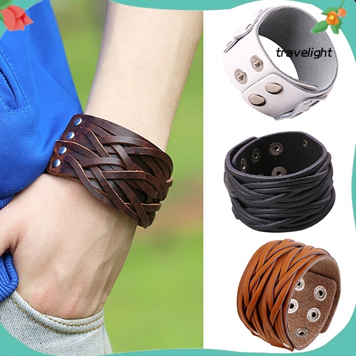 Vòng Tay Da Bản Rộng Phong Cách Punk Cá Tính Cho Nam Nữ