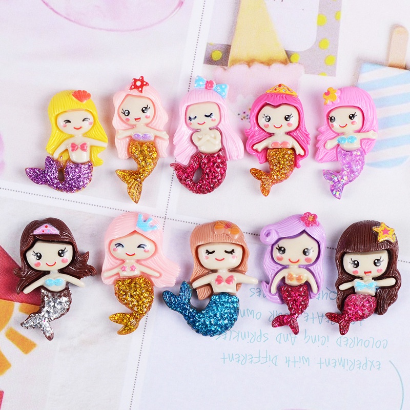Mô hình 05 nàng tiên cá ngộ nghĩnh dùng làm đồ thủ công trang trí handmade Charm SLime