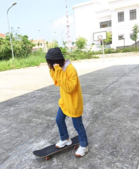 Áo Nỉ Bông Chui Đầu Trơn Sweater Tay Dài