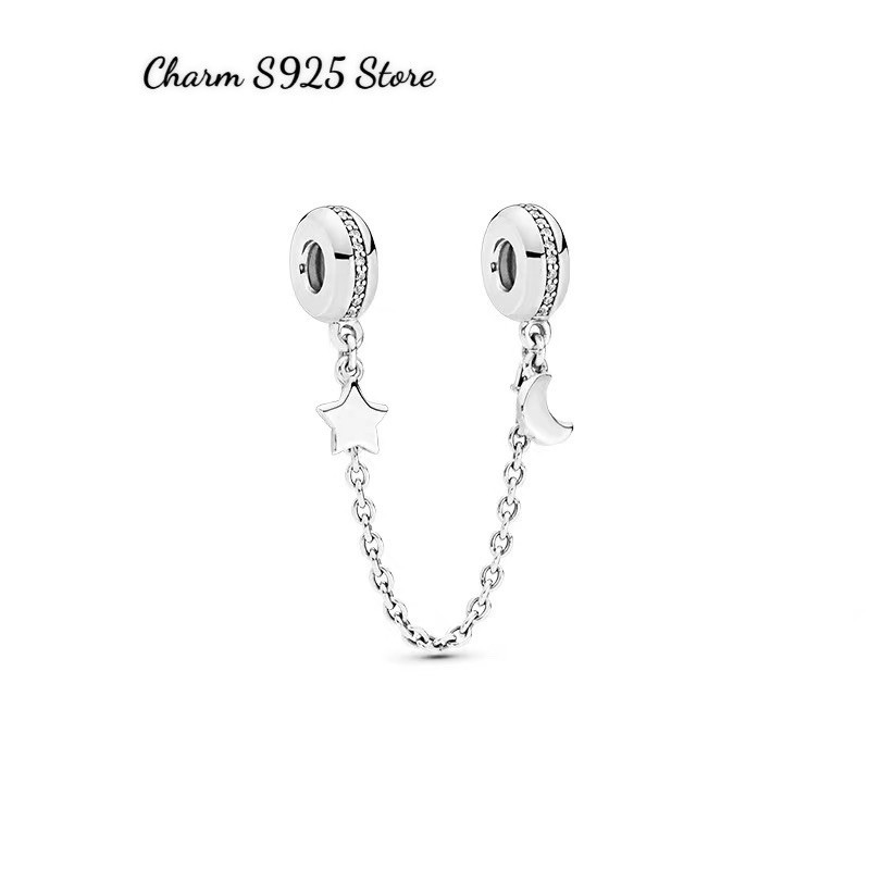 charm pan khoá chặn xích trăng sao đá trắng bạc s925