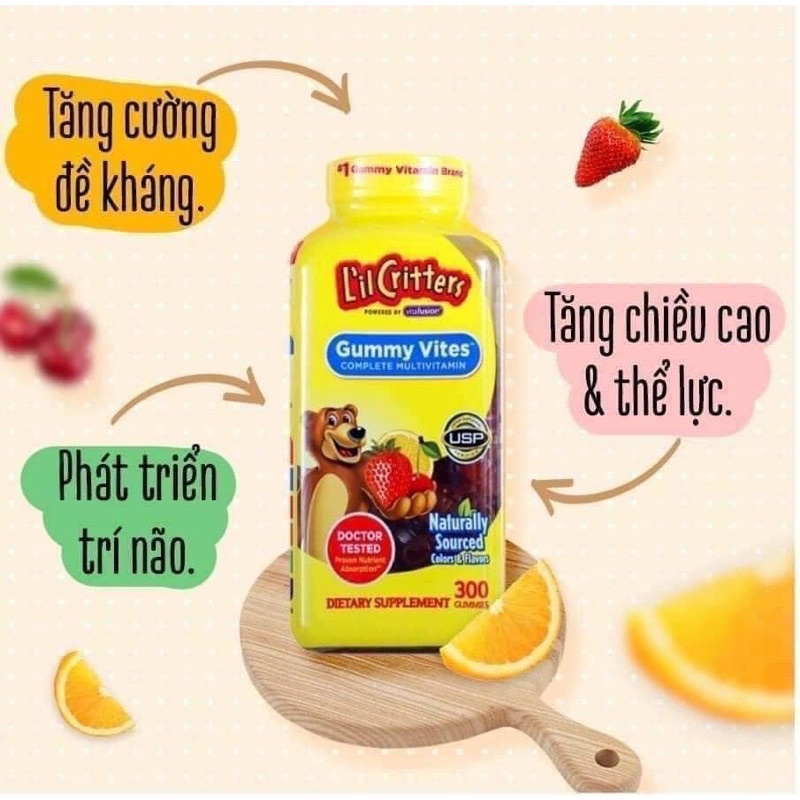 Kẹo dẻo hình gấu bổ sung vitamin tổng hợp L'il Critters Gummy Vites 300v hương trái cây tự nhiên