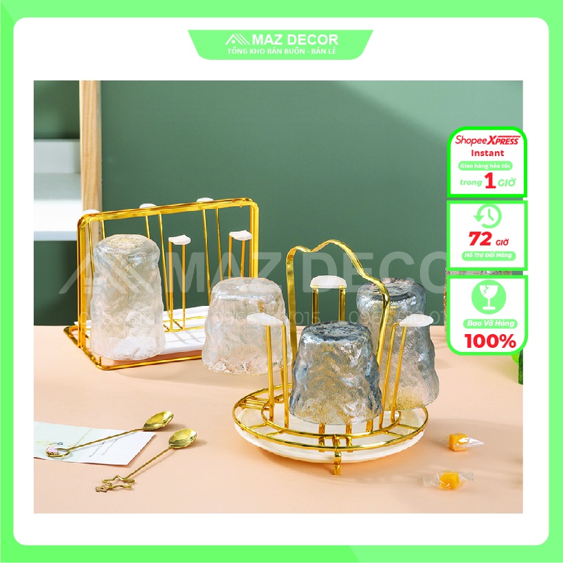 [SỈ] KHAY ÚP CỐC, ÚP LY HỢP KIM MẠ VÀNG KÈM KHAY CÓ ĐĨA HỨNG NƯỚC CAO CẤP SANG TRỌNG ĐẸP HÌNH VUÔNG HÌNH TRÒN