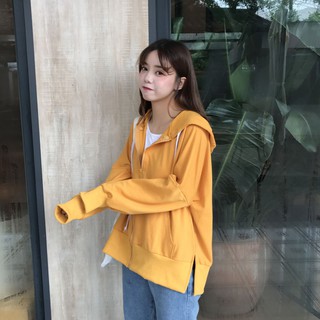 Áo khoác nỉ xẻ tà có mũ ulzzang [Hàng sẵn/ kèm ảnh thật]