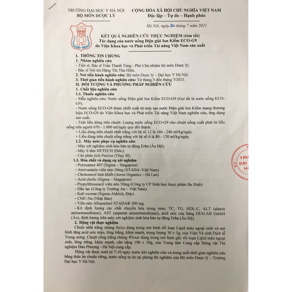 Máy lọc nước Hydrogen ion kiềm  G9-01K_ECO G9VN_Viện Khoa học và Phát triển Tài năng Việt Nam