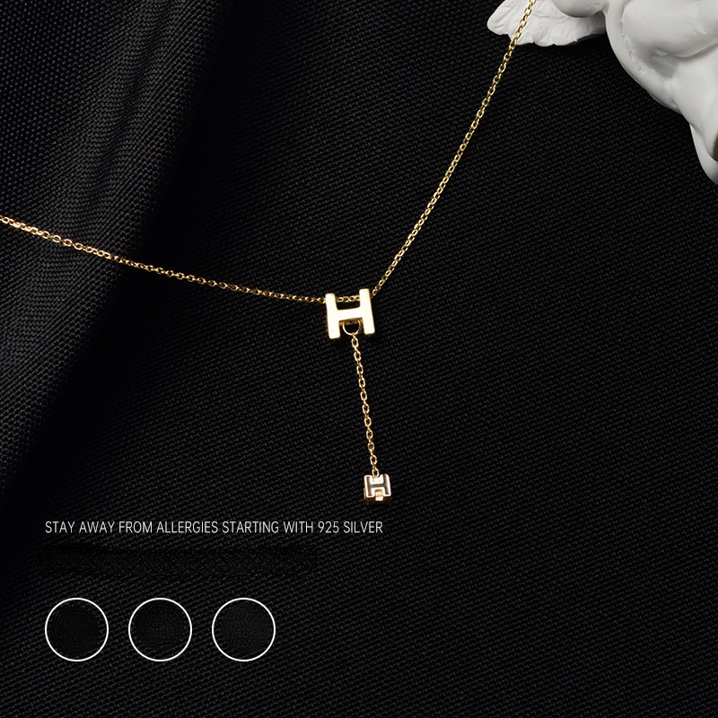 Dây Chuyền Mạ Bạc 925 Mặt Hình Chữ h Thời Trang Mùa Hè 2022