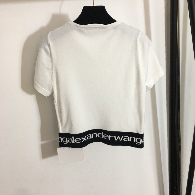 Áo phông len ngắn tay cổ tròn in chữ hoạ tiết alexander wang
