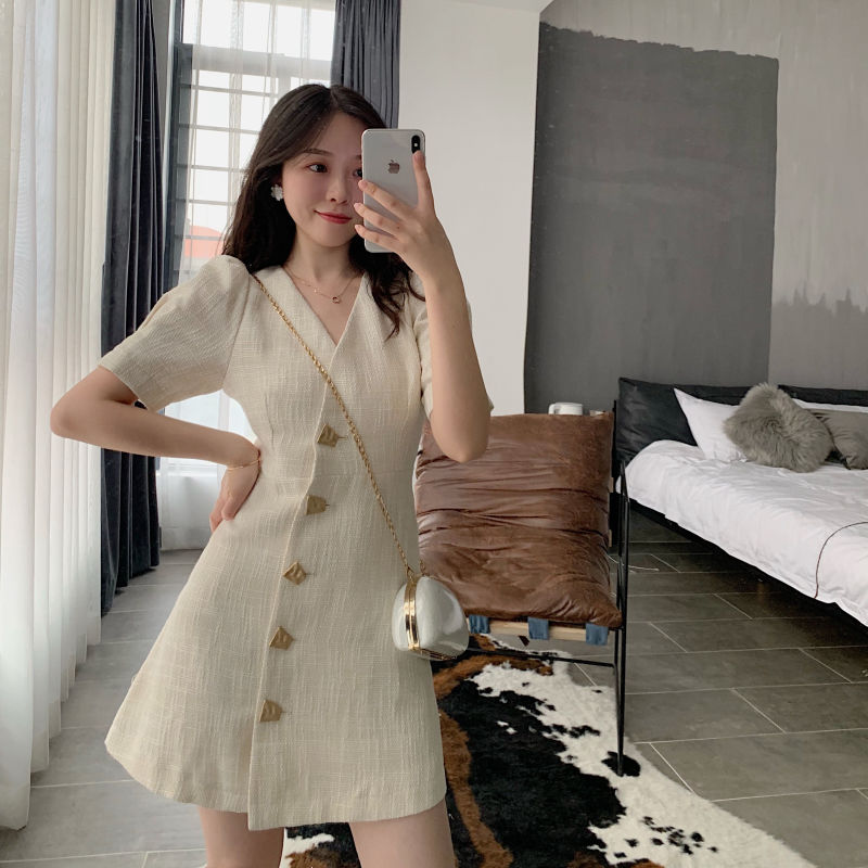 Đầm chữ A BH tay phồng xinh xắn thời trang dành cho nữ