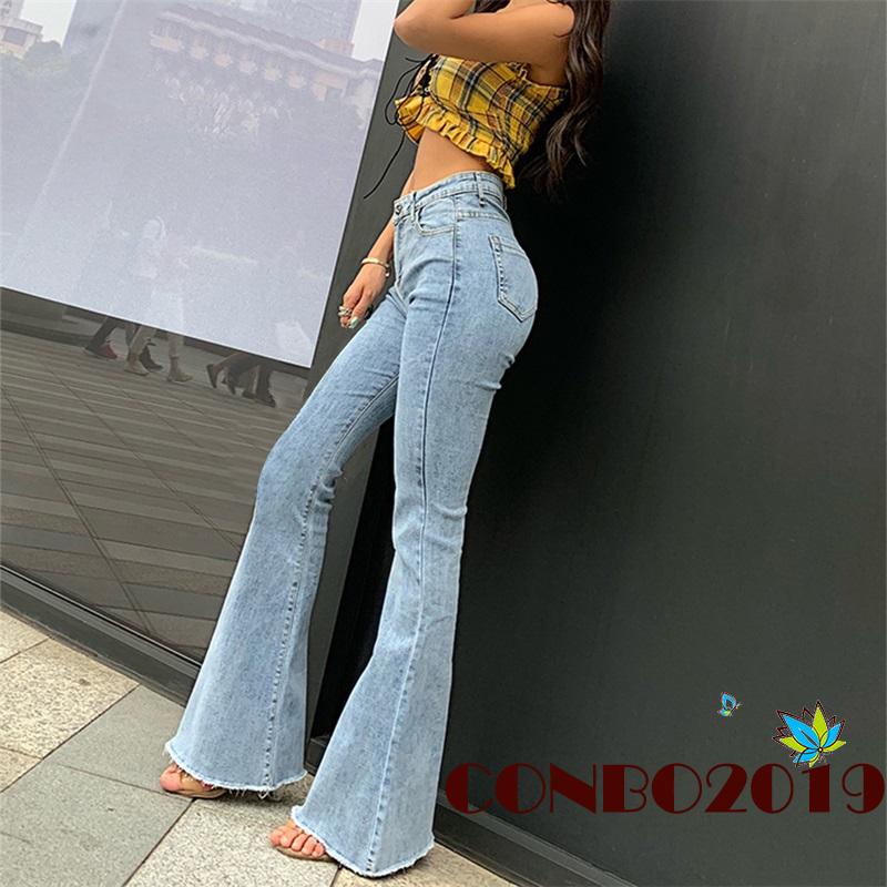 Quần jeans nữ lưng cao ống loe màu sắc vintage