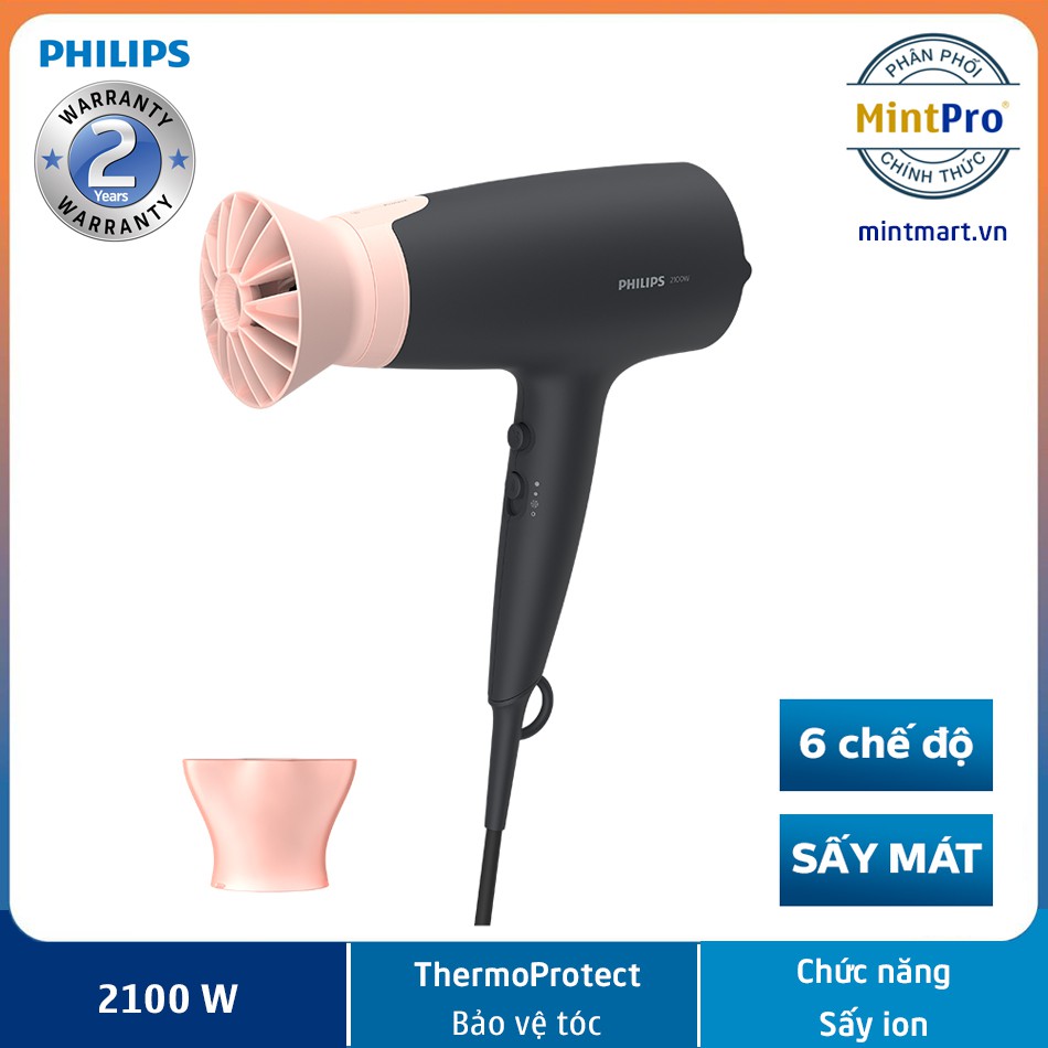 Máy sấy tóc Philips BHD350/10 Công suất 2100w, 6 chế độ sấy tóc linh hoạt - Hàng chính hãng - Bảo hành 2 năm toàn quốc