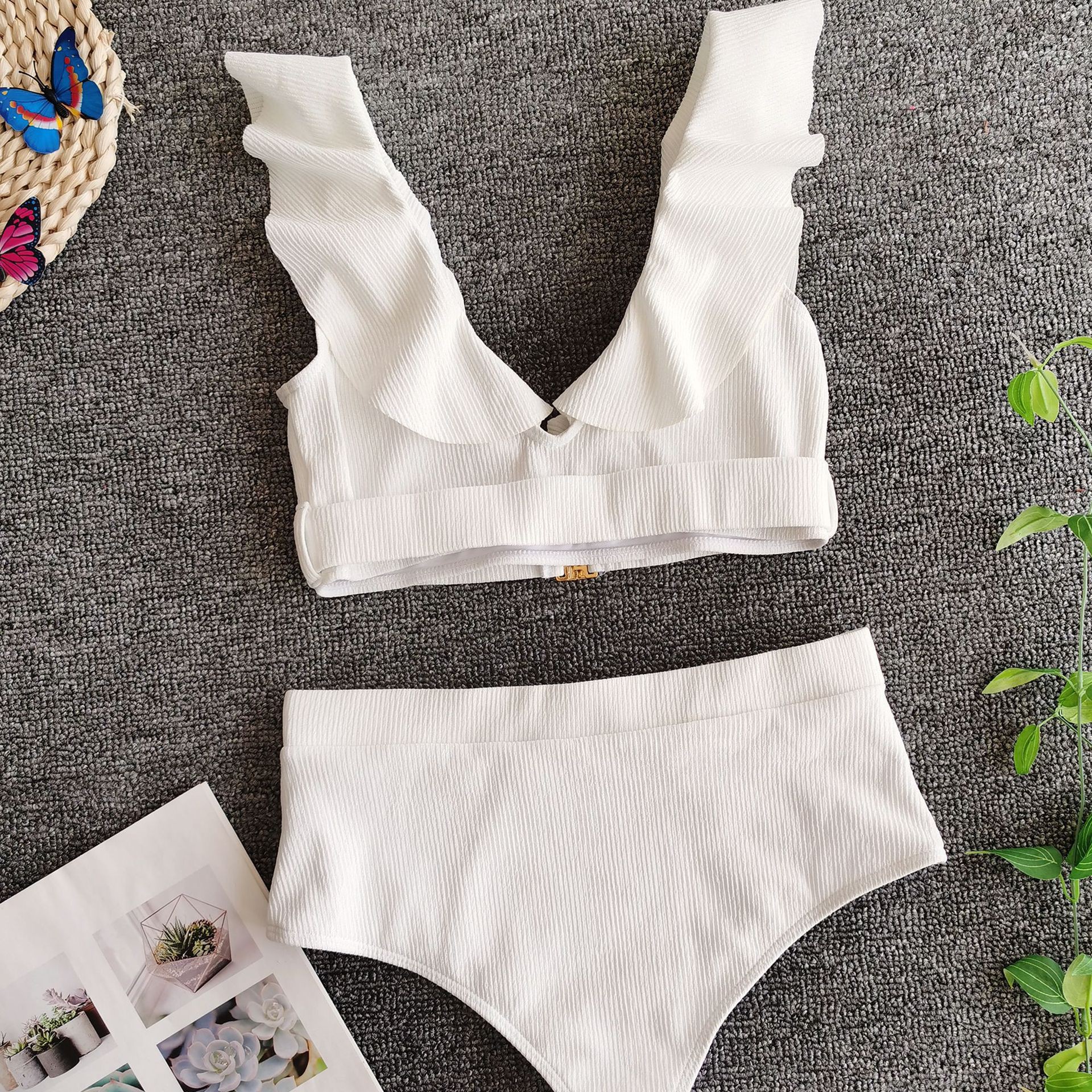 Bikini Lưng Cao Màu Trắng Cổ Chữ V Có Khoá Kéo Cho Nữ | BigBuy360 - bigbuy360.vn