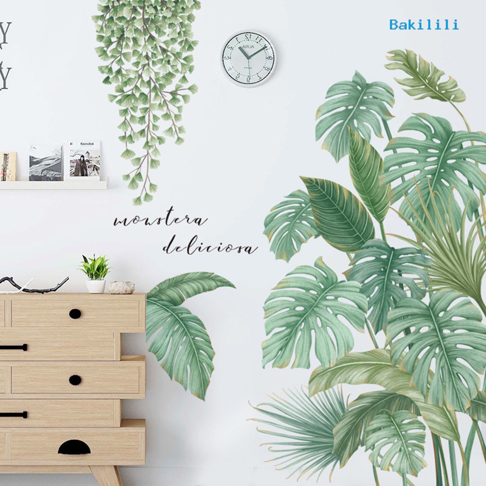 Bộ 2 Miếng Dán Tường Trang Trí Phòng Khách Hình Lá Cây Nhiệt Đới