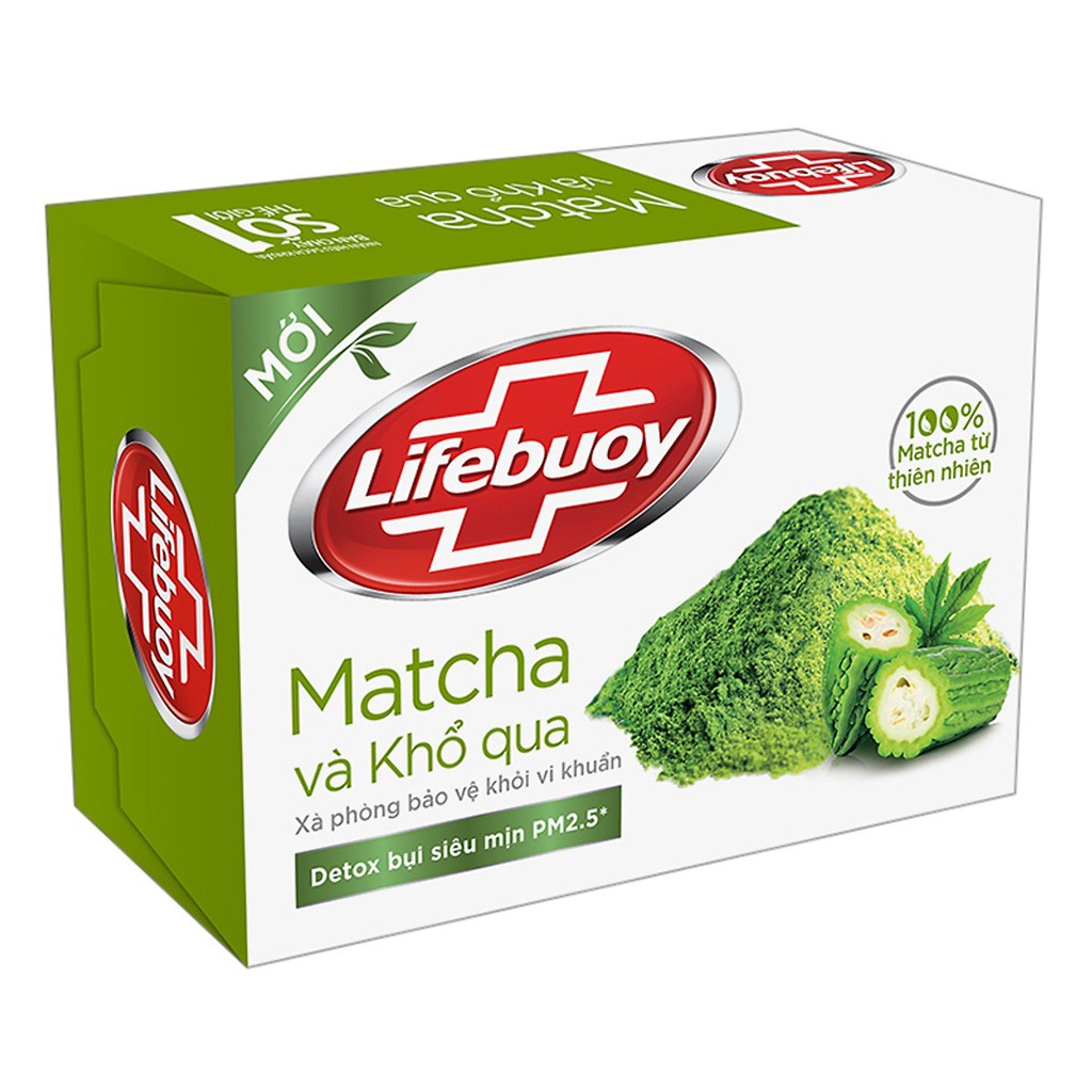 COMBO 5 Xà bông cục Lifebuoy Bảo vệ khỏi vi khuẩn Matcha và Khổ qua (Xanh lá) 90g X5