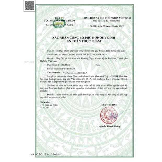 Sản phẩm vitamin e đỏ 270mg mirrolla của Nga